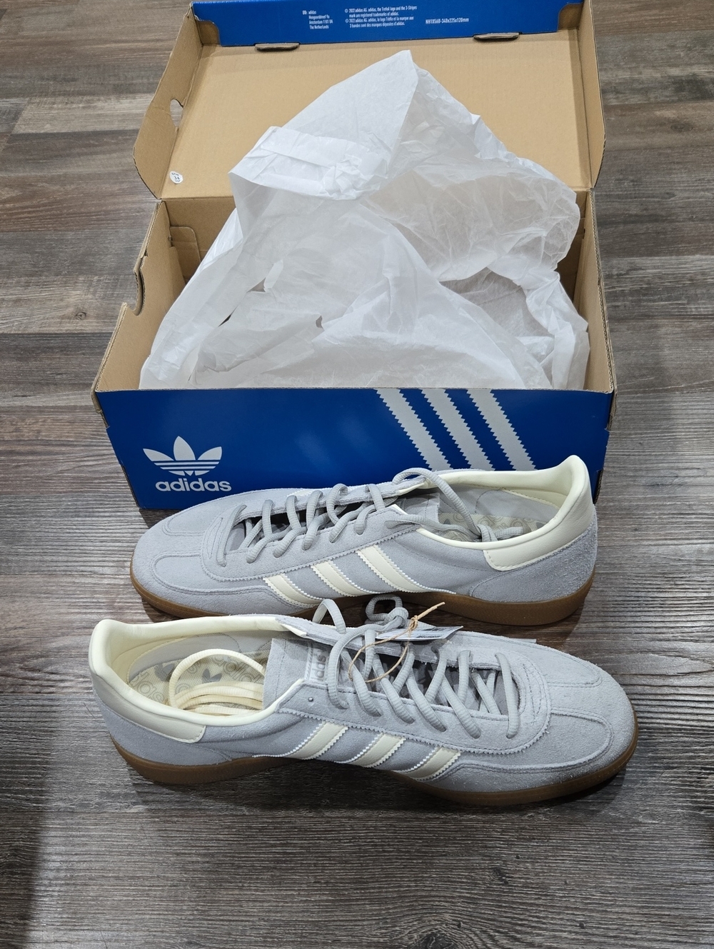 adidas Light Gray and Cream Samba Suede Sneakers with Gum Sole